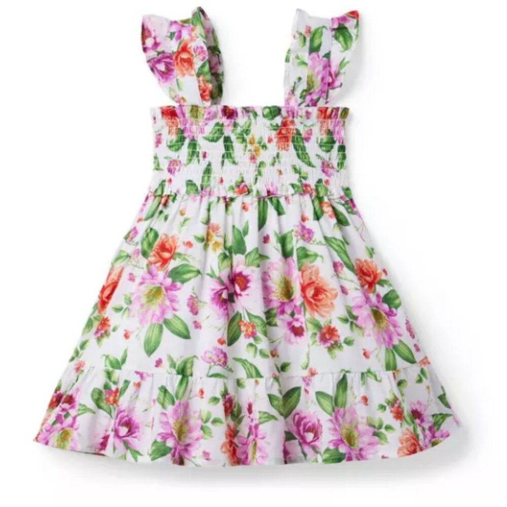 Janie and Jack The Emily Dahlia Smocked Sundress white/purple/green 2T